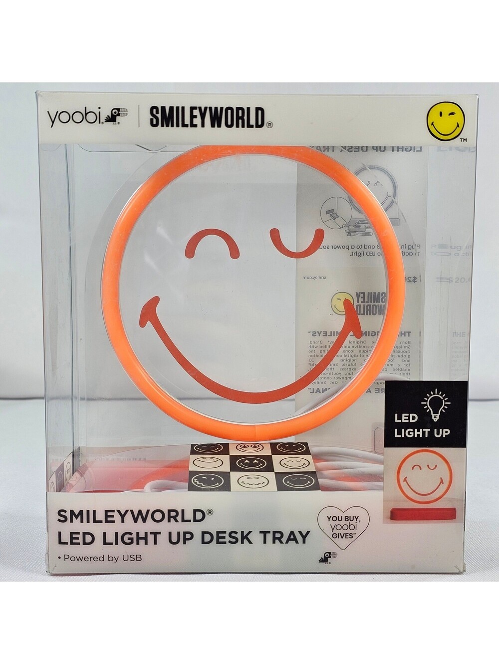New Yoobi SmileyWorld LED Light Desk Tray USB Powered Orange Winking Smiley Face